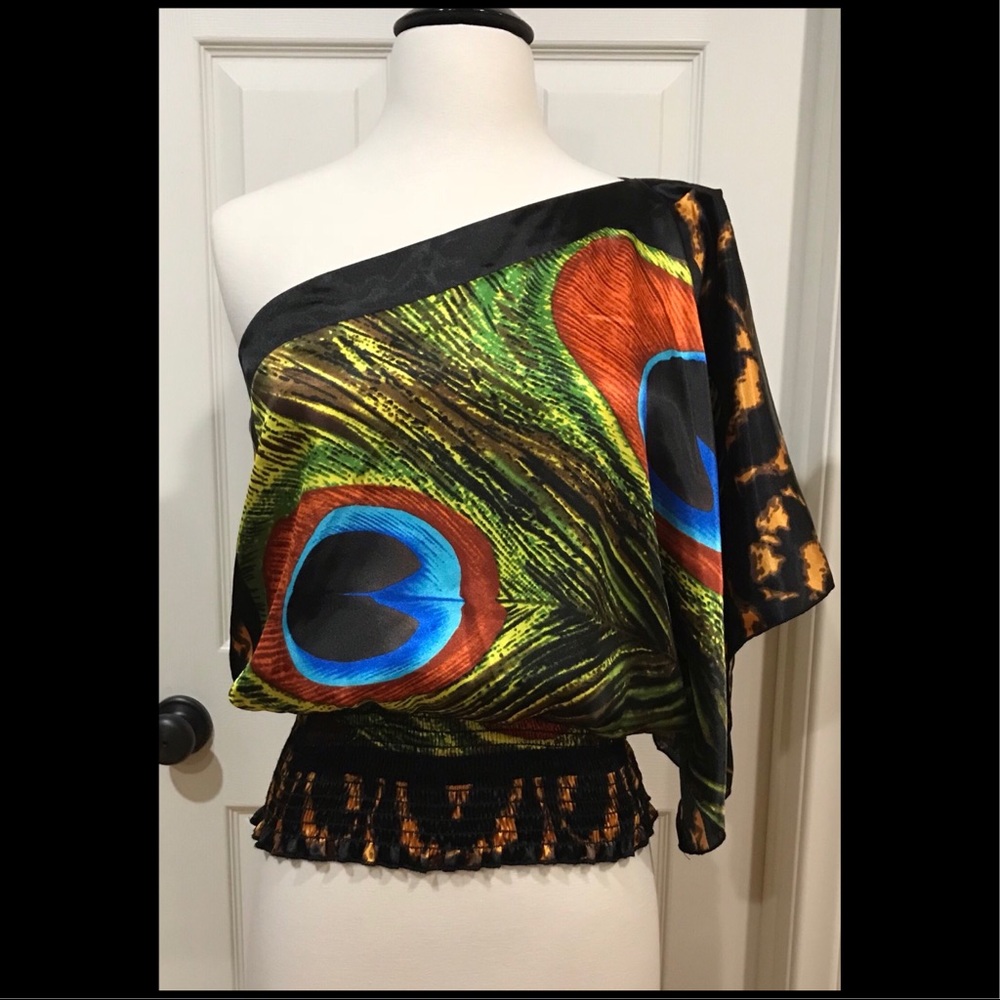 KLD Signature peacock animal print off shoulder
